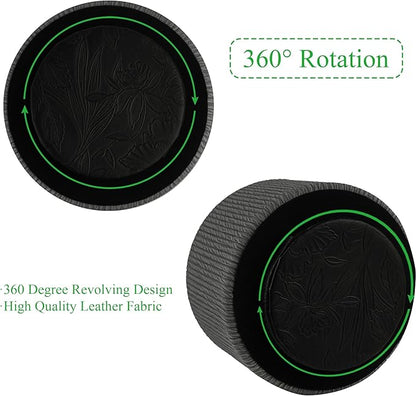 Round Leather Art Supply Organizer,Remote Control Holder,360 Degree Spinning,Multi-Functional Pencil Holder,4 Compartments Desktop Stationary Organizer(1-Wood Black)