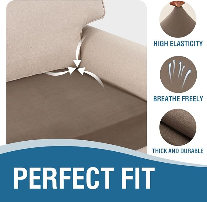 H.VERSAILTEX Fleece L Shaped Couch Cover 2 Piece Stretch Couch Covers for Sectional Sofa Thick Soft Sofa Cover for Dogs Feature Comfortable and Durable Fabric, (3 Seater + 1 Chaise, Taupe)
