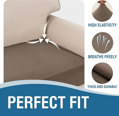 H.VERSAILTEX Fleece L Shaped Couch Cover 2 Piece Stretch Couch Covers for Sectional Sofa Thick Soft Sofa Cover for Dogs Feature Comfortable and Durable Fabric, (3 Seater + 1 Chaise, Taupe)