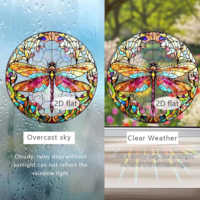 8 Inch Sun Catchers Indoor Window, Acrylic Rainbow Suncatcher Window Hanging Decoration for Living Room Bedroom Summer Home Balcony Ornaments Decoration (I134 Dragonfly)