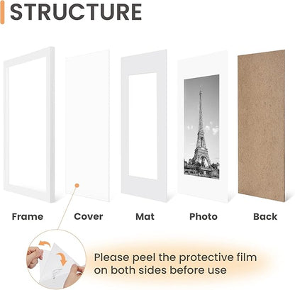 upsimples 11x14 Picture Frame Set of 5, Display Pictures 8x10 with Mat or 11x14 Without Mat, Wall Gallery Photo Frames, White