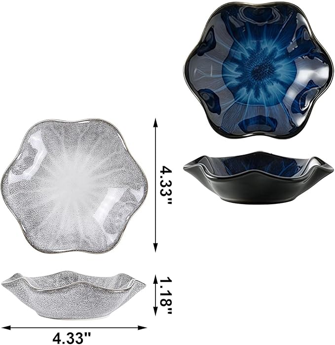 2Pcs Ceramic Jewelry Dish - Lotus Leaf Shape, for Ring Holder Necklace Small Key, Suitable for Mother Friend Sister, Gifts for Women, Cute Plate Trinket Tray, Home Decor (Grey & Blue)