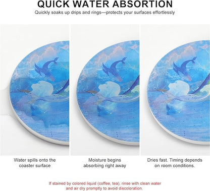 Ceramic Coasters Set of 6 with Holder, Whimsical Nature Style, Absorbent Drink Coaster Set for Home Decor, Cups, Mugs and Glasses