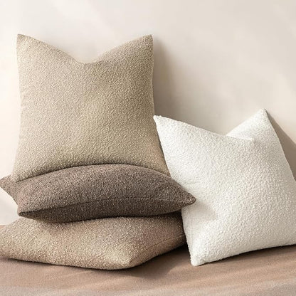 MIULEE 22x22 Decorative Euro Sham Throw Pillows for Bed Set of 2 Textured Boucle Neutral Winter Throw Pillow Covers Dark Brown Accent Solid Vintage Pillowcases Couch Sofa Livingroom Home Decor