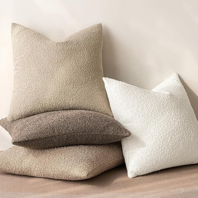 MIULEE 26x26 Decorative Euro Sham Throw Pillows for Bed Set of 2 Textured Boucle Neutral Winter Throw Pillow Covers Dark Brown Accent Solid Vintage Pillowcases Couch Sofa Livingroom Home Decor