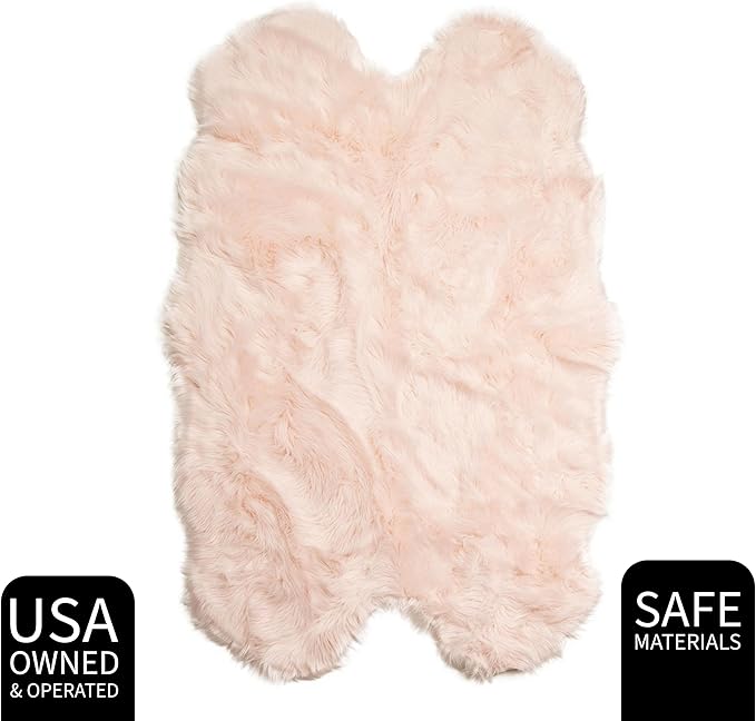 Super Area Rugs Ultra Soft & Fluffy Faux Sheepskin Rug, Light Pink 4 x 6 Feet Sheepskin Carpet for Bedroom Living Room