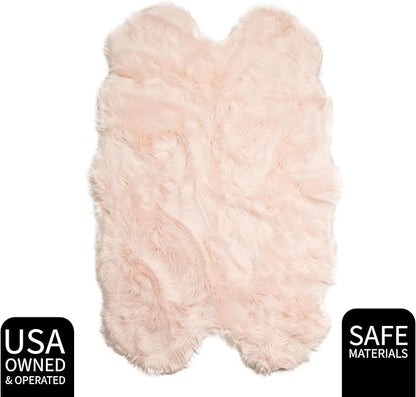 Super Area Rugs Ultra Soft & Fluffy Faux Sheepskin Rug, Light Pink 4 x 6 Feet Sheepskin Carpet for Bedroom Living Room