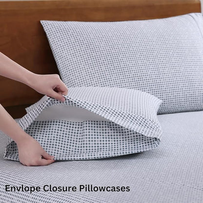 LANE LINEN 100% Organic Cotton Printed King Size Bedding Sheets & Pillowcases Set -Soft & Comfy Breathable Percale Sheet Seasons, 15" Deep Pocket Printed King Sheets - Polka Dot
