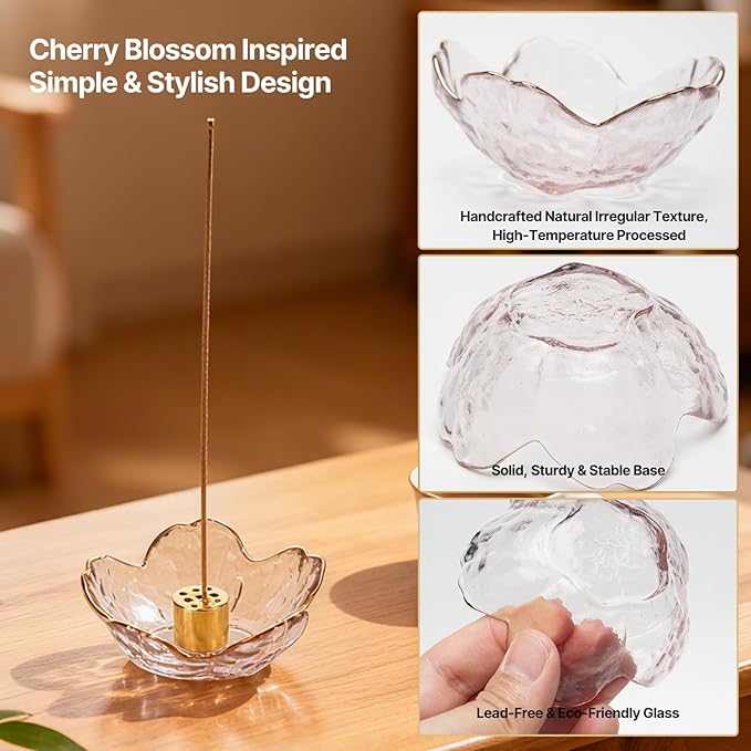 Incense Holder for Sticks,Handmade Ash Catcher Glass Bowl with 9 Holes Incense Holder for Home Décor, Meditation, Yoga,SPA Decor,Easily Grab All Incense Ash