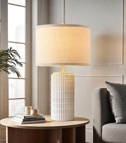 23'' Set of 2 Modern Ceramic Table Lamps for Living Room Bedroom, Nightstand Farmhouse Beige White Desk Lamp for Bedside End Table Entryway, 2 LED Bulbs Included