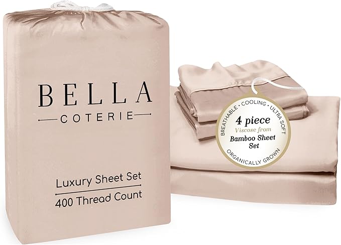 Bella Coterie Luxury Bamboo Viscose King Size Sheet Set | 100% Organically Grown | Ultra Soft | Cooling for Hot Sleepers | 18" Deep Pocket [Dusty Rose]