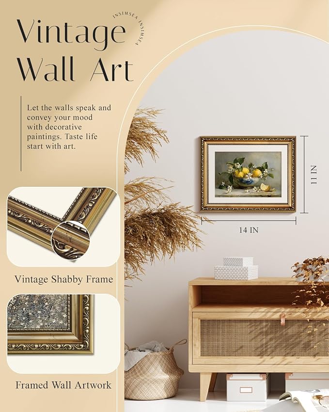 InSimSea Gold Framed Canvas Wall Art Room Decor Lemon Still Life Prints Art Vintage Kitchen Decor Rustic Farmhouse Artwork Picture for Dinning Living Room Bedroom