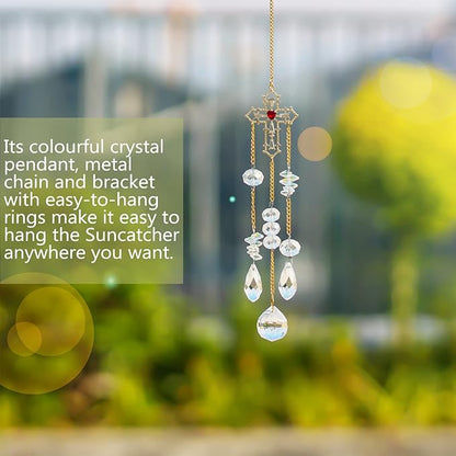 Window Hanging Crystals Suncatcher, Rainbow Prisms for Crystals, Glass Cross Shape Rhinestones Chandelier Wind Chime for Window