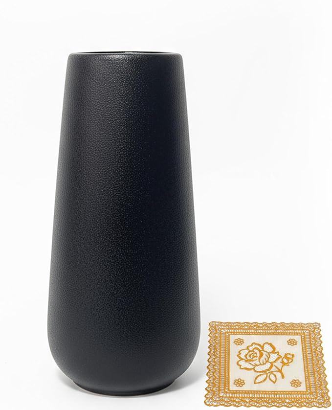 8 Inch Black Flower Vase Ceramic Vase for Wedding Flowers, Bouquet, Pampas Grass, Plants Indoor, Bathroom, Centerpieces, Tables, Roses, Entryway Table, Kitchen, Office, Coffee Home Decor (Black)