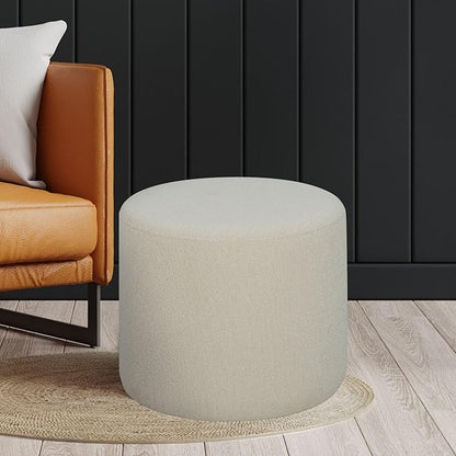 Lifestyle Solutions 19” Wentworth Ottoman Round Elegant Boucle Fabric, Stationary Ottomans, Backless Chair, Footrest for Living Room, Footstool Office, Bedroom, Padded Seat, Snow White Ivory