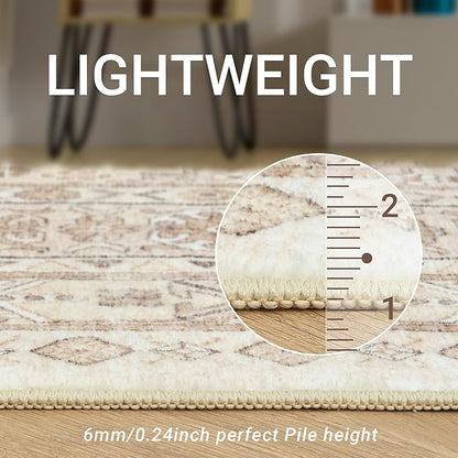 zesthome 7x9 Area Rug, Super Soft Washable Rugs for Living Room, Non-Slip Stain Resistant Vintage Rugs, Ultra-Thin Large Area Rugs (Cream/Beige,7'x9')