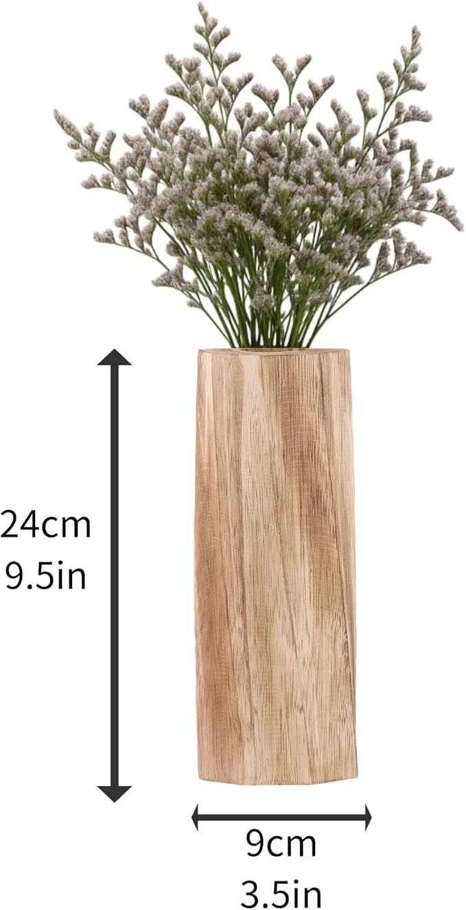 Handcrafted Natural Wood Vase | Eco-Friendly Home Decor | Unbreakable Rustic Flower Vase for DIY Painting | 9.5" Wooden Decorative (Rhombus Shallow-Fired)