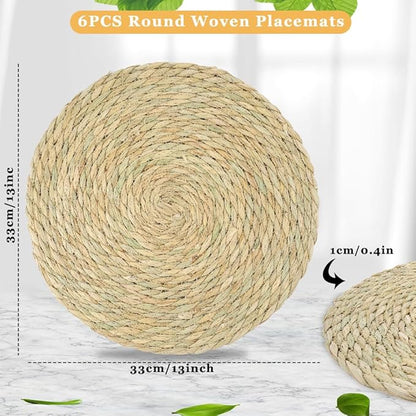 Jute Placemats Set of 6, Jaxbo Natural Boho Table Placemats, Non Slip & Heat Resistant, Individuales Redondos for Dining Table, Wedding, Farmhouse Decor, Christmas(13 inch)