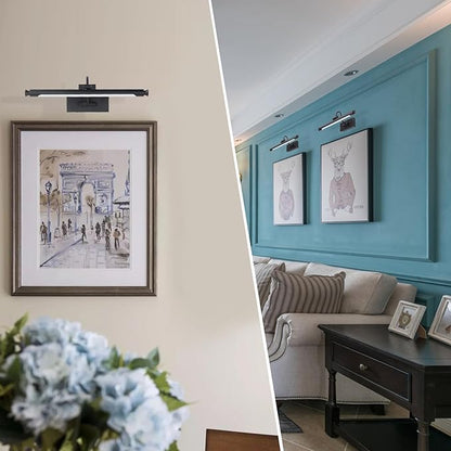 Battery Operated Picture & Frame Light – 15.7" Black Dimmable LED Wall Art Lamp with Remote Control, Timer, Adjustable Arm for Paintings, Portraits & Frames