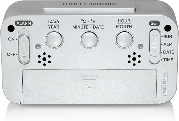 Westclox Alarm Clock with Large Digital Display and Blue Backlight on Demand, Westclox Alarm Clock, Month/Date and Temperature Display with Ascending 5 Minute Snooze Alarm, Silver