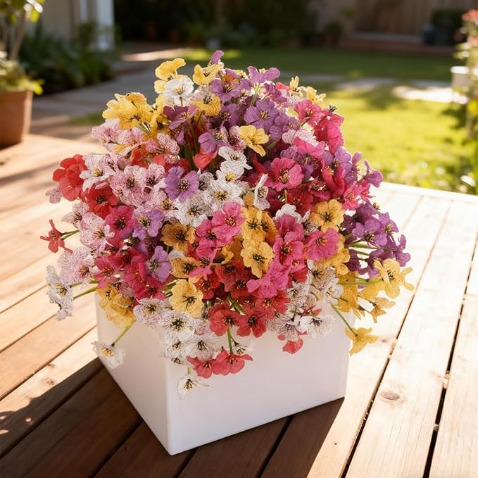 Artificial Flowers for Outdoor Faux Plants for Spring Summer Decoration, UV Resistant Realistic Silk Plastic Fake Flowers Garden Porch Patio Balcony Yard Front Home Decor, 24 Bundles