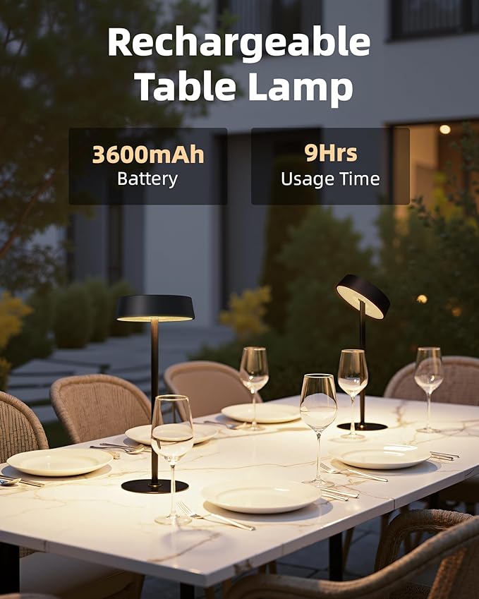 Cordless Lamp, Outdoor Waterproof, Dimmable Touch Control 3 Color Temperature, Battery Operated Portable, RGB, LED Memory Function, Rechargeable Table Lmap, Desk Lamp, Patio Dinning Restaurant Kitchen