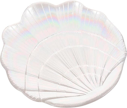 Shell-Shaped Jewelry Tray and Earrings Plate, Iridescent Glass Jewelry Storage Dish for Desktop Organization and Display