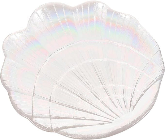 Shell-Shaped Jewelry Tray and Earrings Plate, Iridescent Glass Jewelry Storage Dish for Desktop Organization and Display