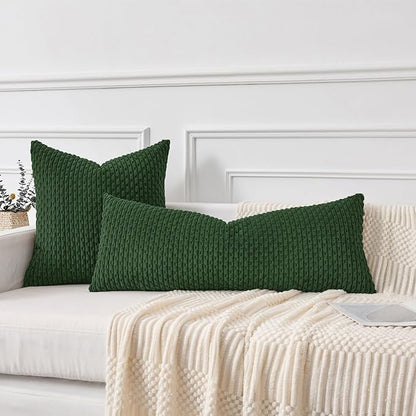 Kevin Textile 20x54 Inch Long Body Lumbar 1 Pack Boho Decorative Throw Pillow Cover Soft Striped Corduroy Rectangle Cushion Case Farmhouse Accent for Living Room Couch Sofa Bed, Dark Green