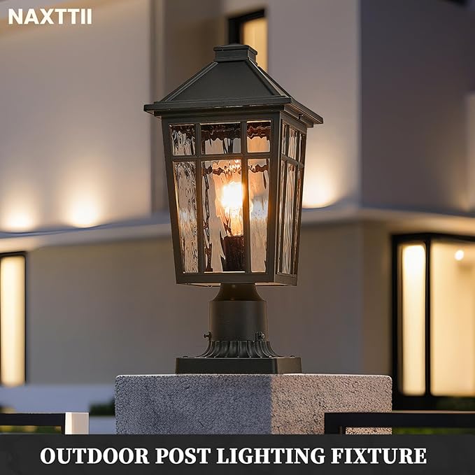 Lamp Post Outdoor Lighting 16.5 Inch Black Outdoor Post Lights Waterproof Aluminum Pole Lantern for Garden Patio Pathway E26 Socket