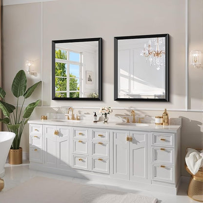 Black Bathroom Mirror 30 x 36 Inch Rectangle Wave Beveled Frame for Wall Bathroom Vanity Mirror for Over Sink, Tempered Glass,for Entryway Hangs, Bathroom Living Room Horizontal or Vertical