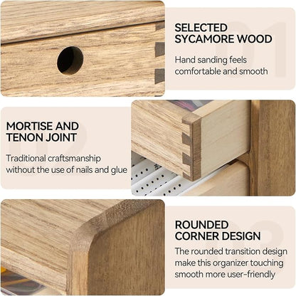 KIRIGEN Desk Organizer with 3 Drawers - Wood Drawer Storage Box with Trays for Tabletop - Workspace Office Toiletries Supplies Tool Caddy - Wooden Storage Cabinet1 Layer Dark Brown（DT1D3C-DBR）