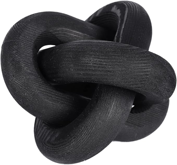 3-Link Wood Chain Link Decor, Coffee Bar Table Decor, Farmhouse Wood Chain Knot Boho Hand Carved Decorative Wood Link Chain for Entryway Dinning Table Bookshelf Tiered Tray Home Decor (Black)