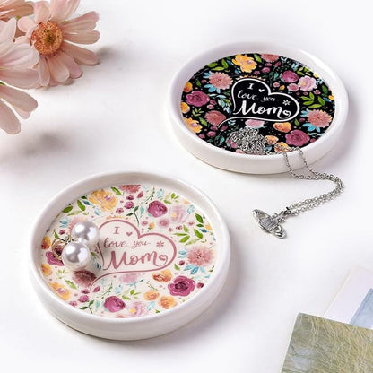 Potiera Ceramic Jewelry Tray, Decorative Ring Holder, Trinket Dish for Earrings Necklaces Watch Keys, Mother of the Bride Wedding Gifts, Mother's Day Birthday Christmas Gifts for Mom from Daughter
