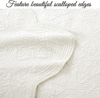 Cozy Line Home Fashions 100% Cotton Medallion Off White Matelasse Embossed Bedding Quilt Set, Reversible Lightweight Bedspread, Coverlet for All Season (Blantyre - Ivory, Queen - 3 Piece)