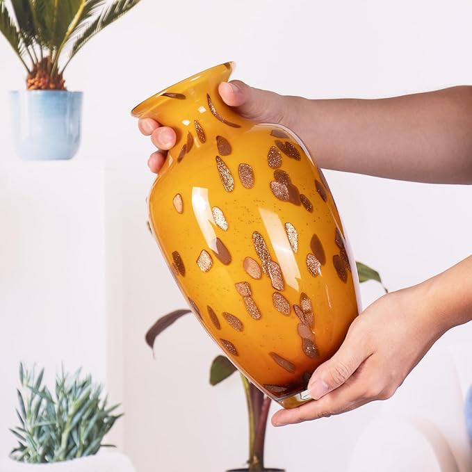 KAMMAK Colored Glass Vase, Beautiful Hand Blown Decorative Vase, Modern Art Vase for Flower Mantle Dining Table Centerpiece, Entryway Living Room Wedding Decoration, SKQ007