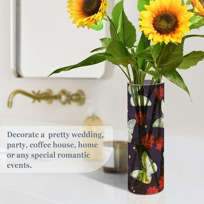 White Butterflies Flower Vase 3.9" x 11.8" Modern Cylinder Acrylic Vases for Table Centerpiece Kitchen Home Shelf Office Decor