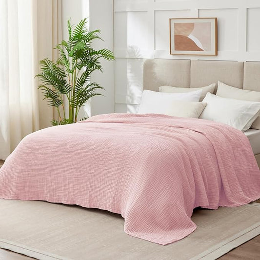 100% Cotton Muslin Blanket Twin 66" x 90", 6 Layers Breathable and Lightweight Cotton Blankets for Couch, Soft Cooling Summer Gauze Blanket for Adults All Season, Dusty Rose‌