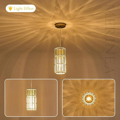 Gold Crystal Pendant Lights 3-Pack, Modern Mini Pendant Light Fixture with Adjustable Cord, Luxury Hanging Light for Kitchen Island, Dining Room, Bedroom, Hallway, Bar