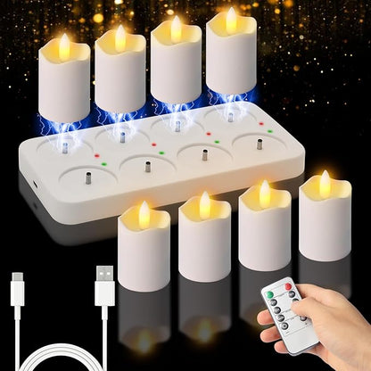 Rechargeable Tea Lights Candles with Remote Timer, 2" x 2.1" Flameless LED Candles with USB Charging Base, Small Votive Candle Electric Fake Candle for Wedding Table Decor Dining (8 Pack)