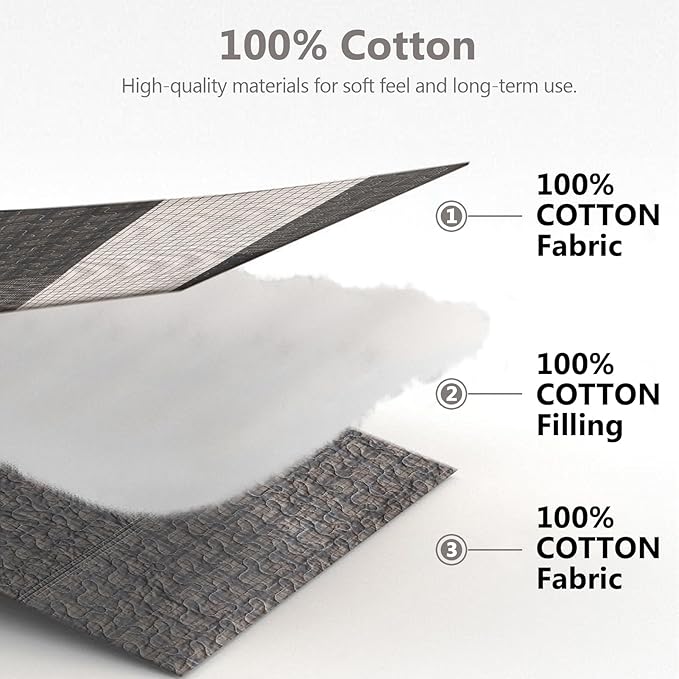 100% Cotton 120"x102" Oversized Quilt Bedspread, Plaid Pattern Oversized Queen Extra Large Quilt Bedding Set, XL Bed Spread Lightweight Comforter, Gray, 3Pcs