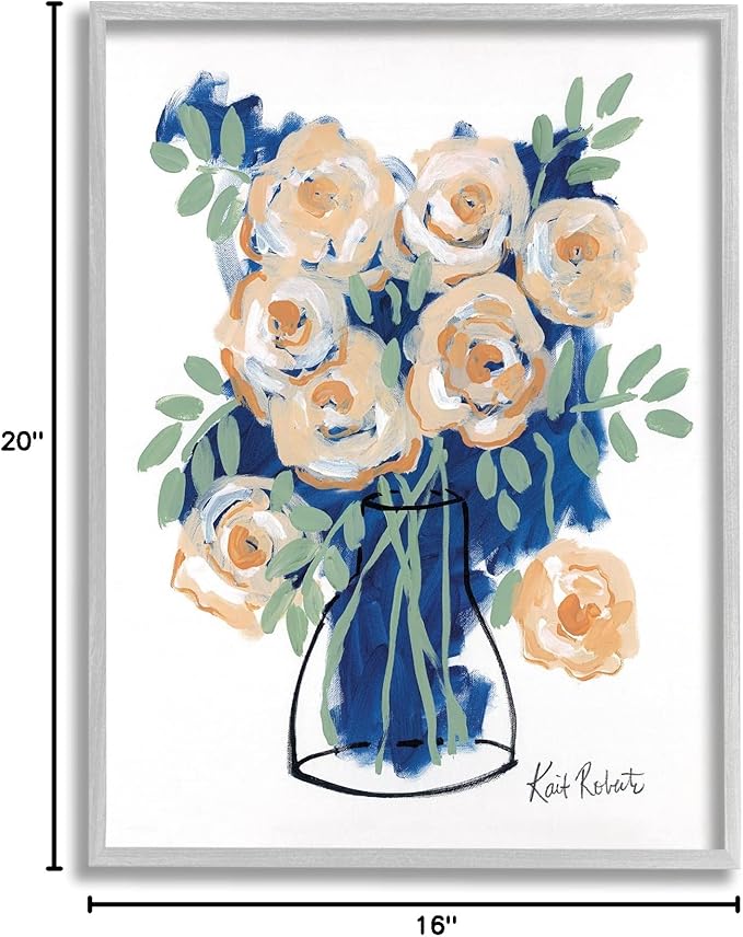 Stupell Industries Abstract Flower Swirls Pink Roses Line Art Vase, Design by Kait Roberts, 16 x 20, Blue