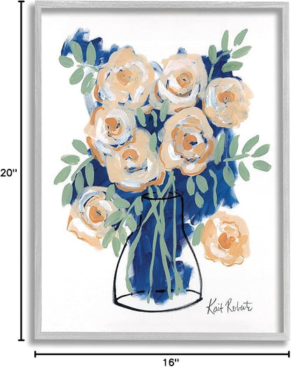 Stupell Industries Abstract Flower Swirls Pink Roses Line Art Vase, Design by Kait Roberts, 16 x 20, Blue