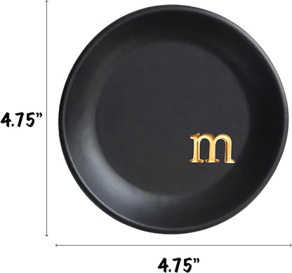 COLLECTIVE HOME - Ceramic Jewelry Tray, Decorative Trinket Dish for Rings Earrings Necklaces Bracelet Watch Keys, Birthday Mother's Day Christmas Gift for Women, 4.75", Black Surface (m)