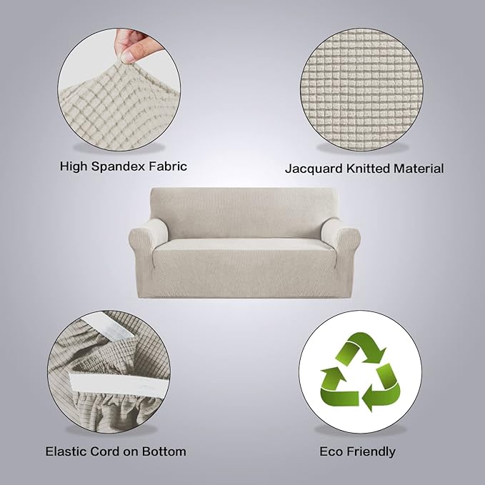 H.VERSAILTEX Stretch Sofa Covers for 3 Cushion Couch Covers Sofa Slipcovers for Living Room Feature Thick Checked Jacquard Fabric with Elastic Bottom, Sofa Large - Island Fossi