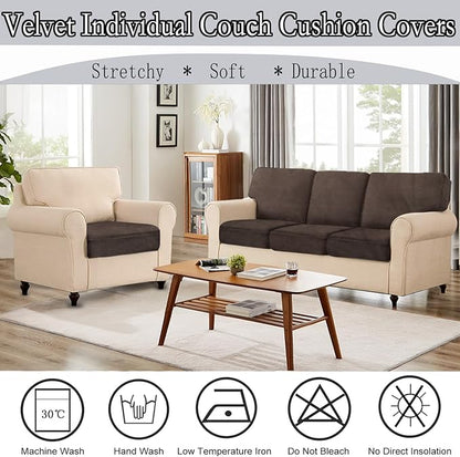 NAISI Couch Cushion Covers 1 Piece Velvet Stretch Sofa Seat Covers or Backrest Covers Soft Individual Couch Covers for Sectional Sofa(1 PC for Seat Cushion or Backrest,Brown)