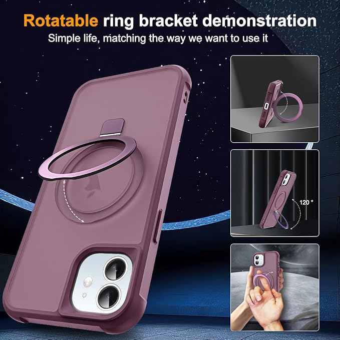 Compatible with iPhone 11 Case with Invisible Magnetic O-Ring Stand Military-Grade Translucent Case for iPhone 11 6.1" [Compatible with Mag-Safe][Great Grip Feeling], Wine Red