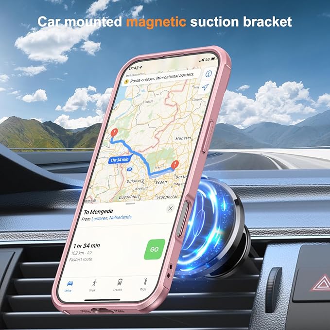 Compatible with iPhone 17 Air Case with Invisible Magnetic O-Ring Stand Military-Grade Phone Case for iPhone 17 Air 6.5" [Compatible with Mag-Safe][Great Grip Feeling], Rose Gold