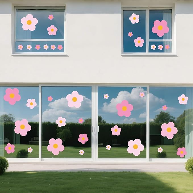 81 Pieces Wall Decal Flower Stickers - Removable Peel & Stick Wall Decals for Kids' Girls Room Decor(Pink)