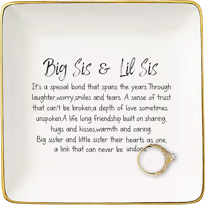 NZY Housewarming,Thanksgiving,New Year,Graduation,Moving, Birthday Christmas Gift for Little Sister Big Sister-Little and Big Sis Gift,Jewelry Tray Trinket Holder Ring Dish